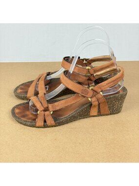 Teva Ventura Cork Wedge Sandals Womens 8 Brown Leather Hook and Loop Casual